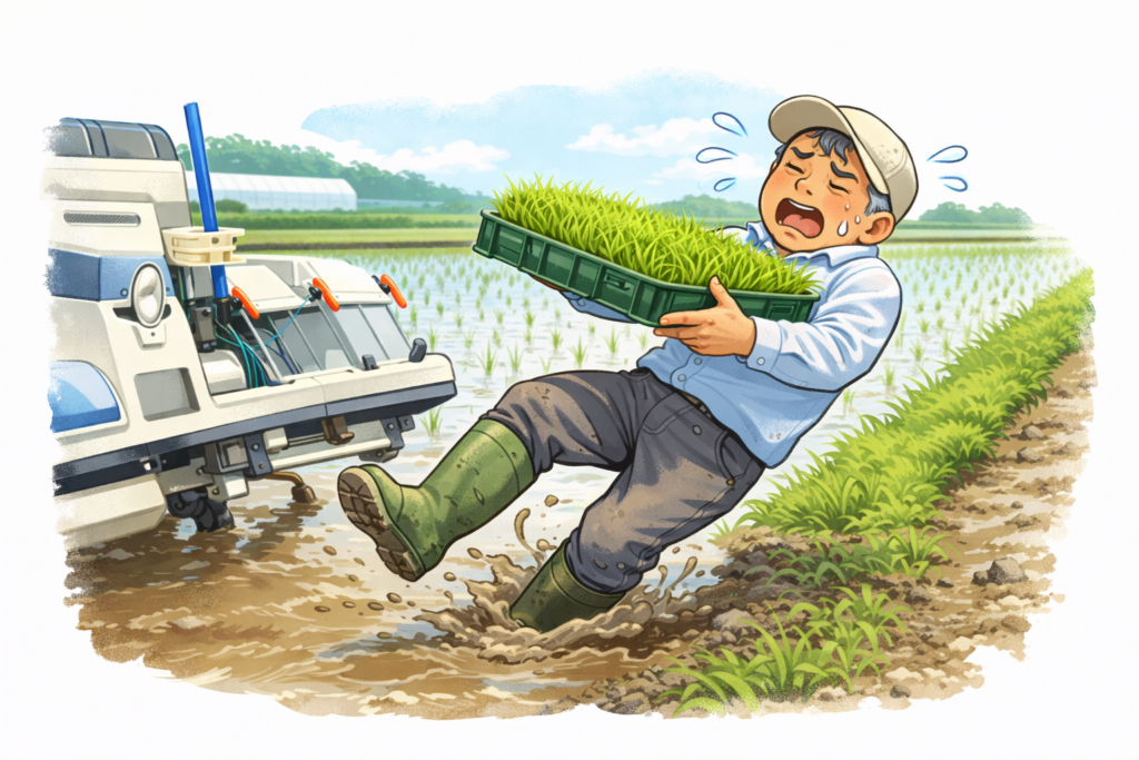 田植え　転倒