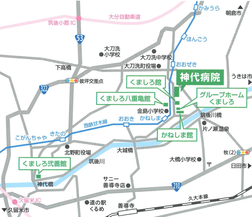 神代病院 アクセスマップ（久留米市北野町）